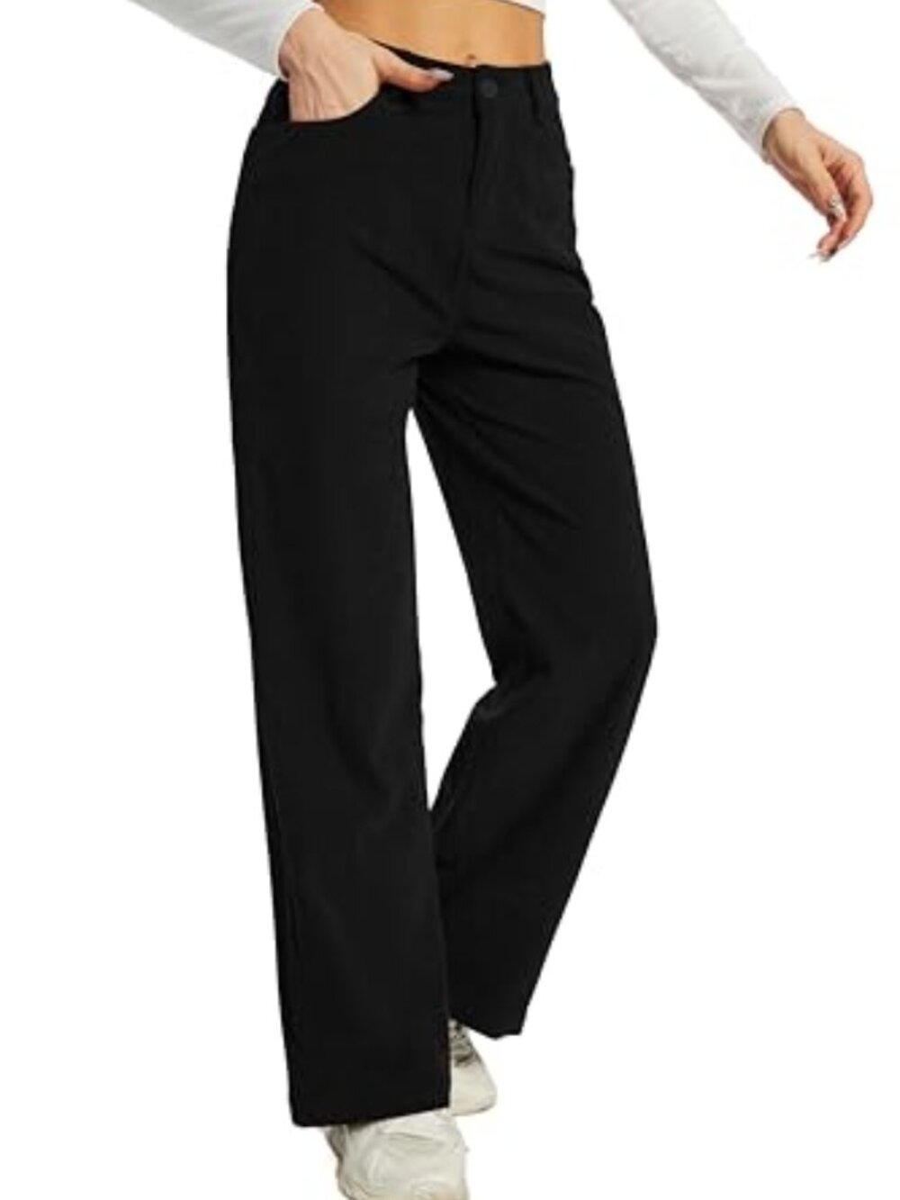 Corduroy Wide Leg Pants Mid Rise Loose Fit Casual Trousers for Work - Picture 6 of 7